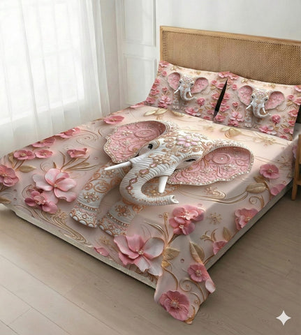 7D Royal Elephant Theme Design Bedcover And 2 Pillow Covers (90 X 100 Inch) - EKBB0106