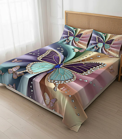 7D Butterfly Theme Design Bedcover And 2 Pillow Covers (90 X 100 Inch) - EKBB0109