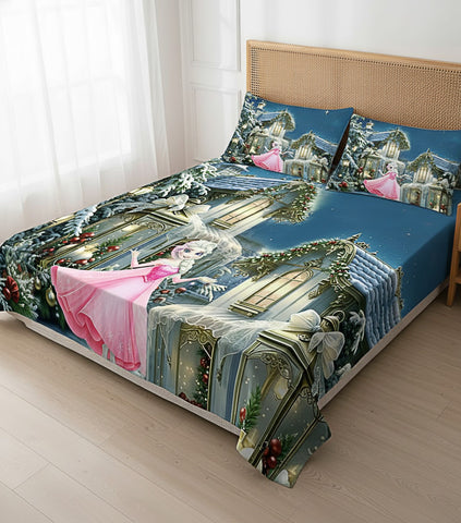 7D Frozen Princess Palace Theme Design Bedcover And 2 Pillow Covers (90 X 100 Inch) - EKBB0111