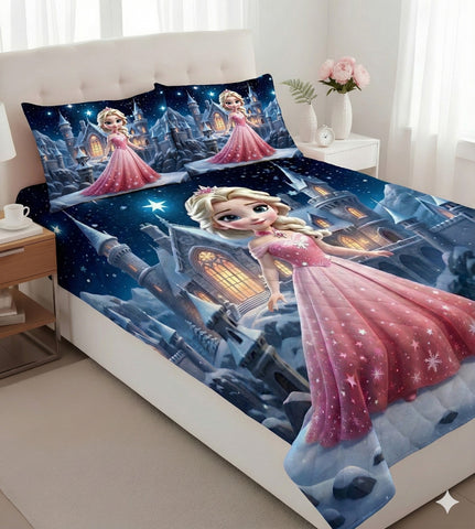 7D Crystal Night Princess Theme Design Bedcover And 2 Pillow Covers (90 X 100 Inch) - EKBB0113