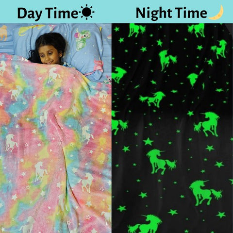 Glow in The Dark Radium Blanket for Kids Super Soft & Warm Glowing Blanket for Toddler All Seasons Baby Blanket Unicorn Theme Pink (78inch) - EKBB013