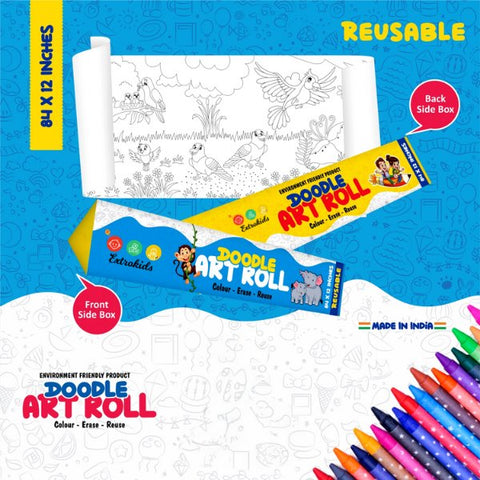 Extrokids Reuseable Bird Friends Doodle Art Roll - EKC2171