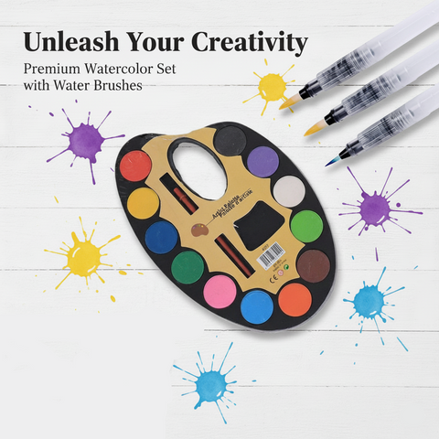Extrokids Watercolor Palette with 3 Water Brush Pens Kit - EKC2219