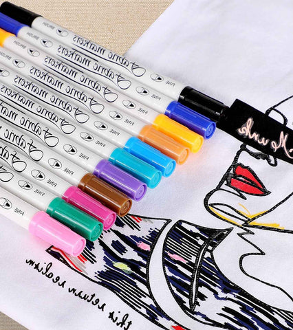 Fabric T-Shirt Marker Brush Fine Dual Tips 12 Color - EKC2220
