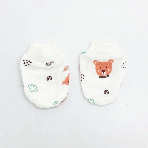 Muslin New Born Baby Set Of 2 Hand Mittens, 2 Leg Warmers, 1 Matching Cap - EKJB0026