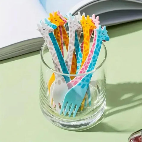 Reusable Giraffe Party Fork For 12 Pcs Multicolour - EKSS0195