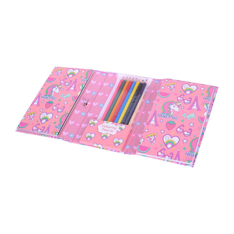 30 Pages Colouring Book Set With 8 Colour Pencils And 10 Scratch Reveal Pages - EKSS0197