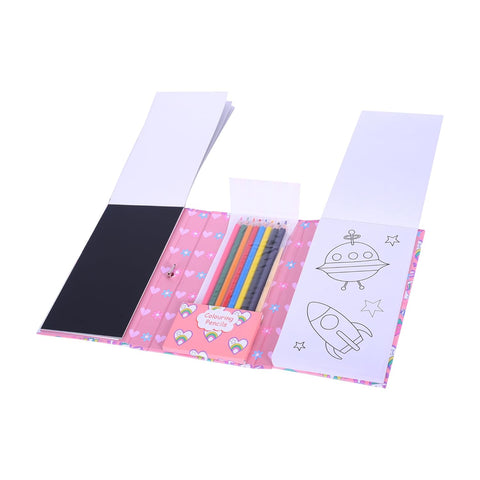 30 Pages Colouring Book Set With 8 Colour Pencils And 10 Scratch Reveal Pages - EKSS0197