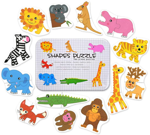 Wooden 2 pc shape puzzle with steel box Wild Animals - EKT0736
