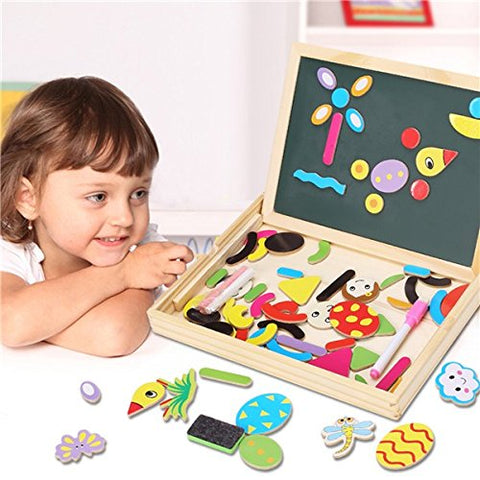 2-in-1 Wooden Easel | Chalkboard, Whiteboard & Magnetic Puzzle Set