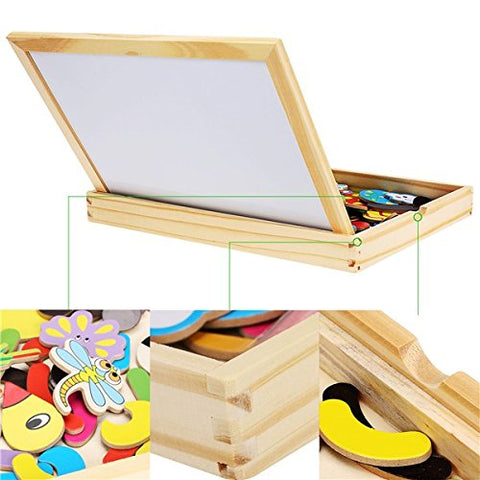 2-in-1 Wooden Easel | Chalkboard, Whiteboard & Magnetic Puzzle Set