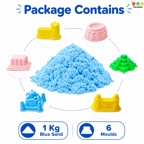 Blue Kinetic Sand 1Kg + 6 Mould Moulds – Sensory Play Kit