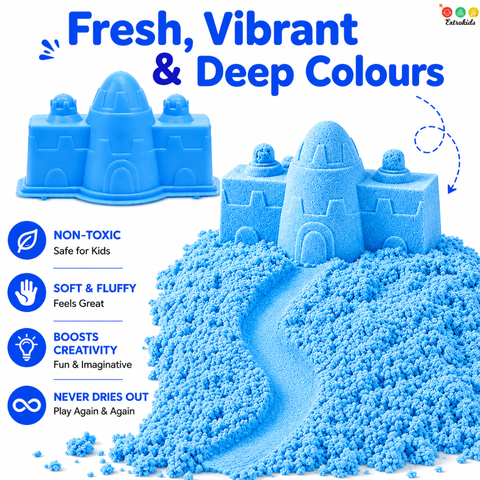 Blue Kinetic Sand 1Kg + 6 Mould Moulds – Sensory Play Kit