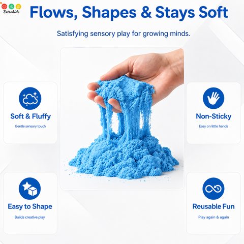 Blue Kinetic Sand 1Kg + 6 Mould Moulds – Sensory Play Kit