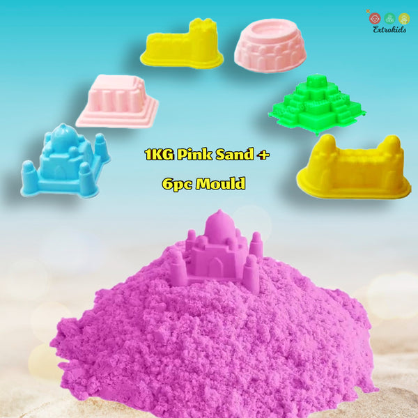 Pink Kinetic Sand 1Kg + 6 Mould Moulds – Sensory Play Kit