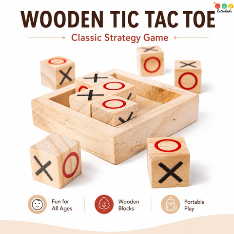 Wooden Tic-Tac-Toe Game | Compact Strategy & Travel-Friendly XO Game