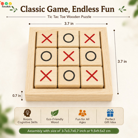 Wooden Tic-Tac-Toe Game | Compact Strategy & Travel-Friendly XO Game