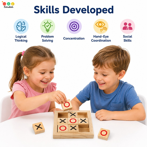 Wooden Tic-Tac-Toe Game | Compact Strategy & Travel-Friendly XO Game