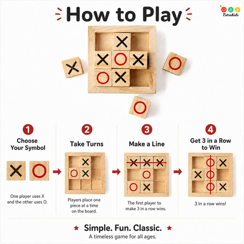 Wooden Tic-Tac-Toe Game | Compact Strategy & Travel-Friendly XO Game