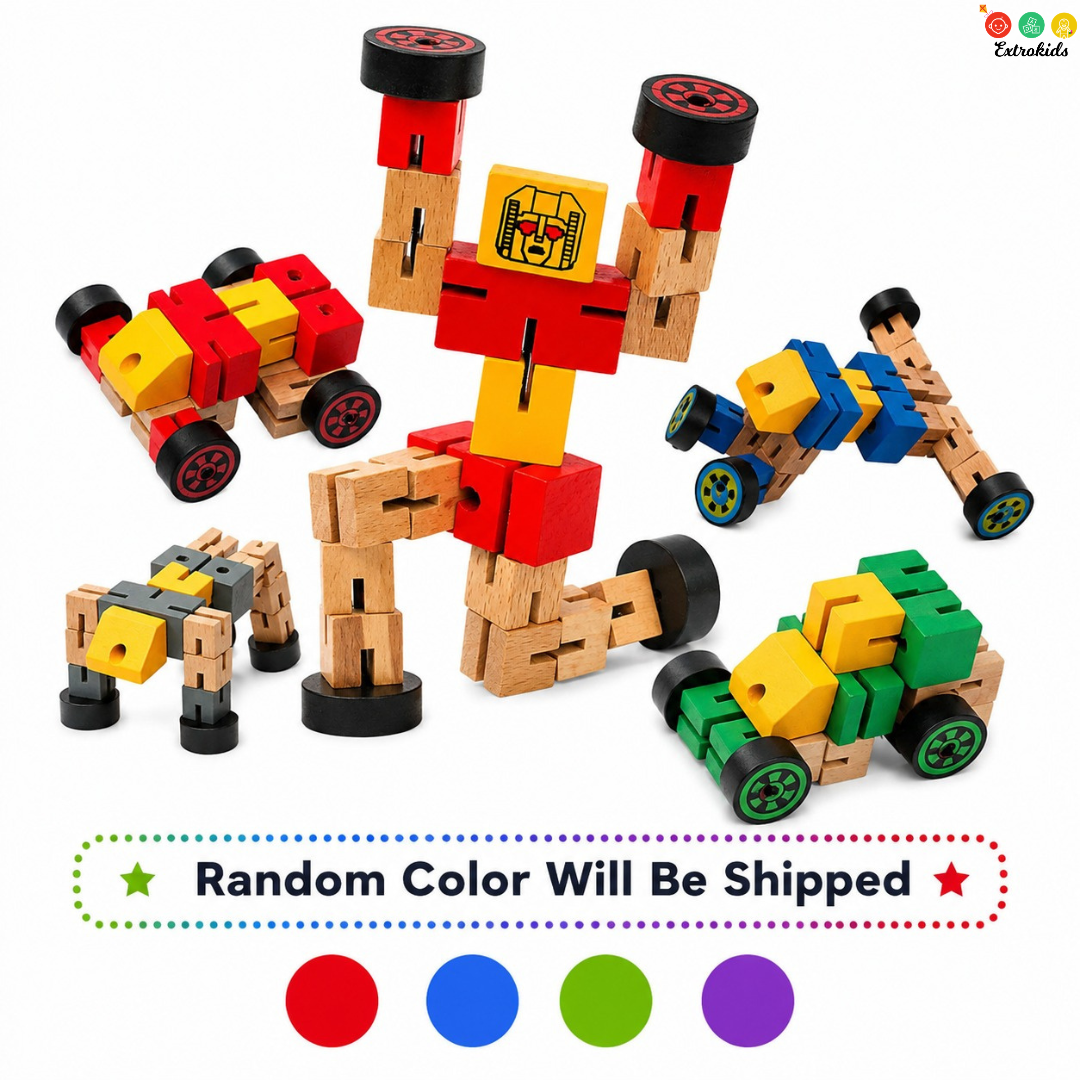 Wooden Robot Transformer - 2-in-1 Action Figure & Vehicle (Random Color Shipped)