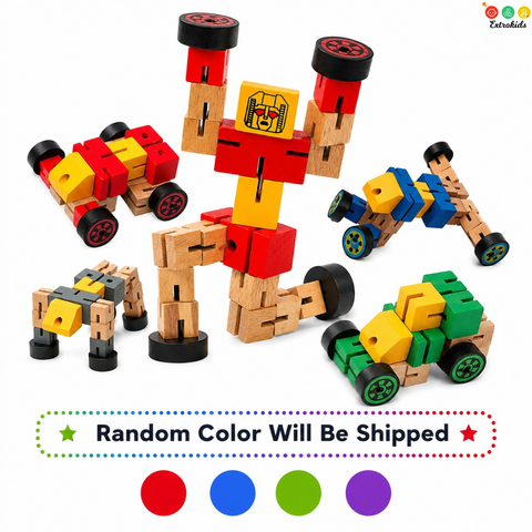 Wooden Robot Transformer - 2-in-1 Action Figure & Vehicle (Random Color Shipped)