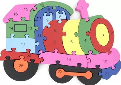 Wooden alphabet and number Chunky Jigsaw puzzles 2 wheel Engine - EKT2259