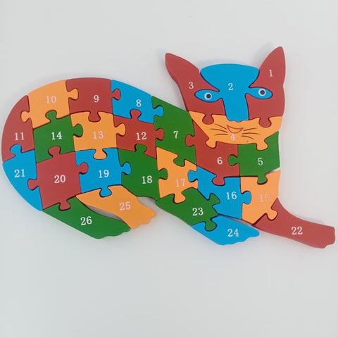 Wooden alphabet and number Chunky Jigsaw puzzles Cat - EKT2262