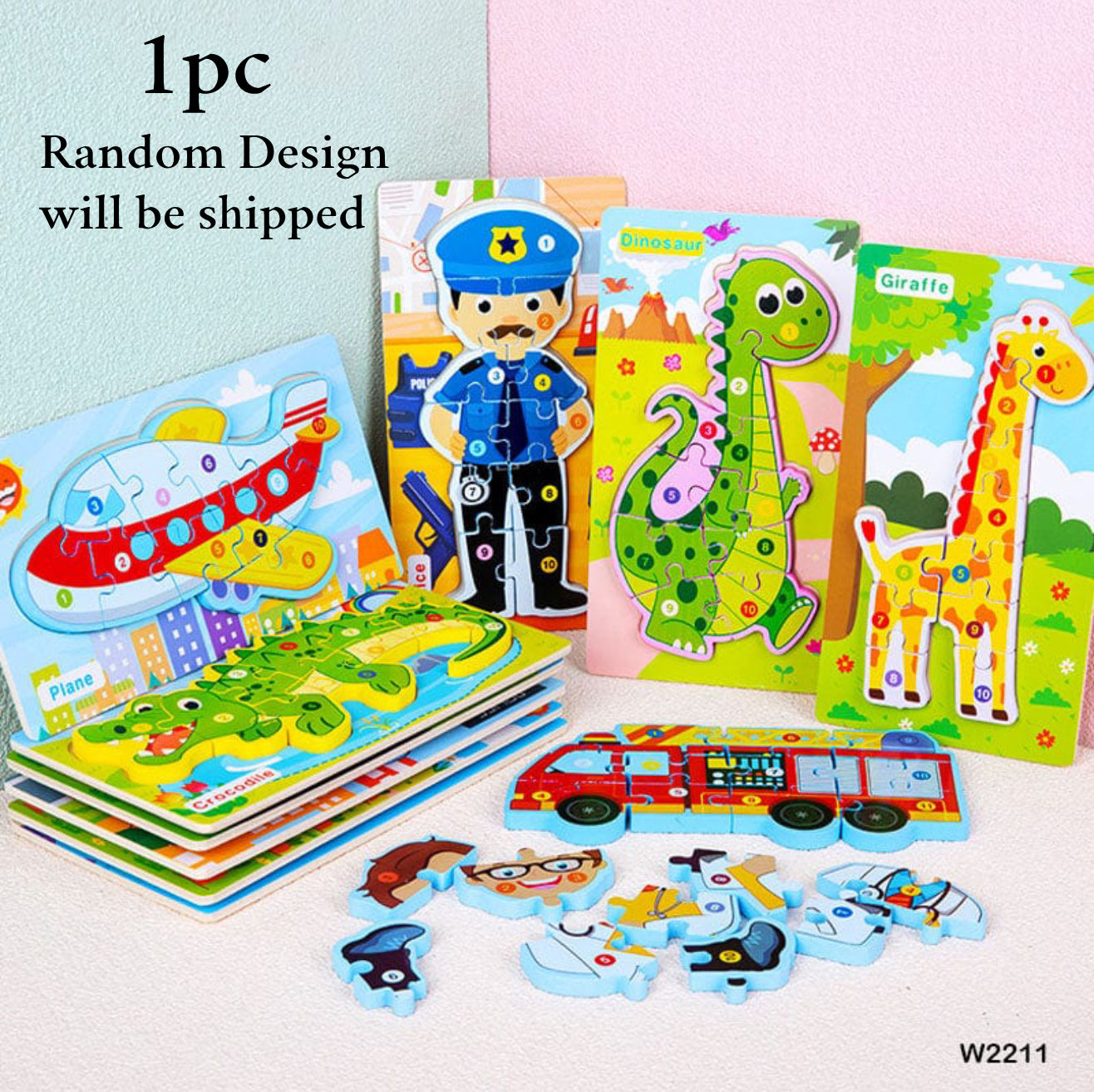 Puzzles Random Design Wooden Chunky Puzzles - 1 pc random design will be shipped - EKT2415 ...