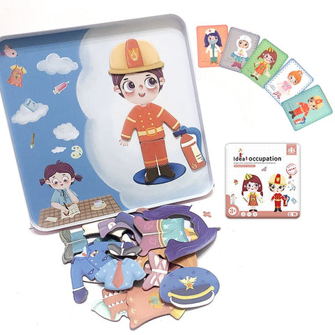 Wooden magnetic sticker puzzle with tin storage box - travel friendly -  - IDEAL OCCUPATION - EKT2490