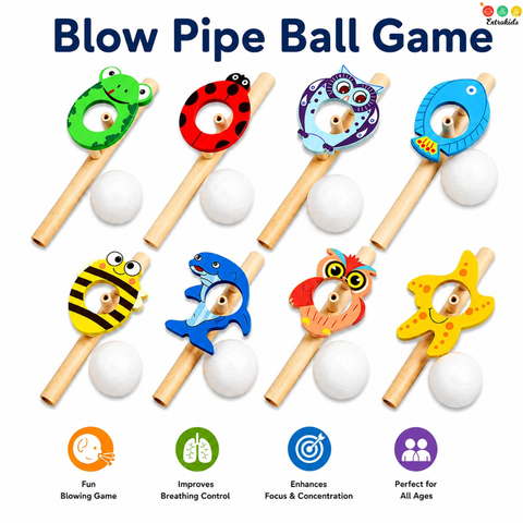 Blow Pipe Ball Game | Fun Breathing Exercise for Kids (One Random Design Shipped)