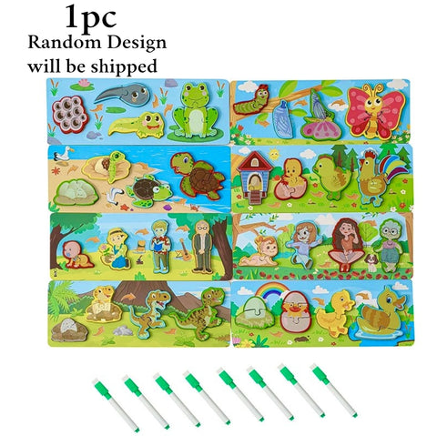 Wooden life cycle jigsaw puzzle board with mini sketchpad 1pc random design will be shipped - EKT2704