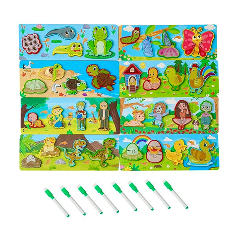 Wooden life cycle jigsaw puzzle board with mini sketchpad 1pc random design will be shipped - EKT2704