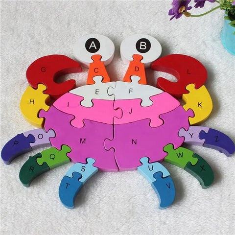 Wooden alphabet and number Chunky Jigsaw puzzles Crab - EKT2982