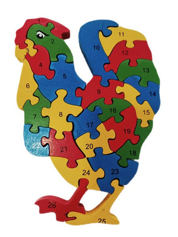 Wooden alphabet and number Chunky Jigsaw puzzles Hen - EKT2985