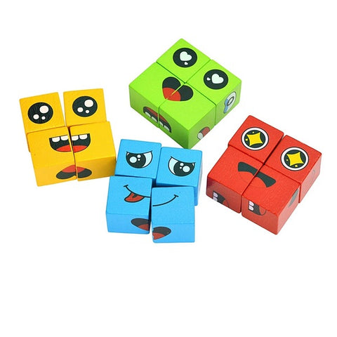 Wooden Face change cube game - Mind challenge With Tin Box - EKT2482