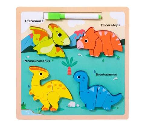 16 Pcs Dino Theme Puzzle With  Name And  Wrting Board - EKT3181