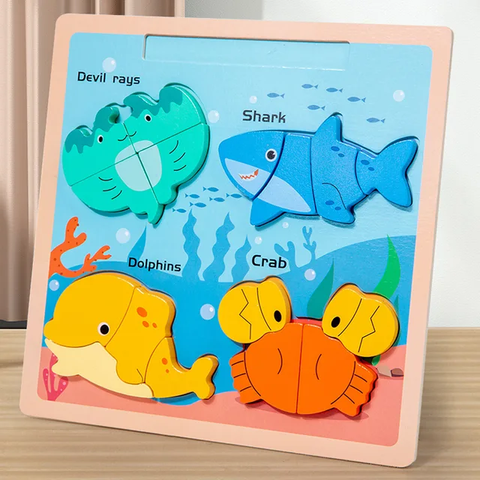 16 Pcs Sea Animals Puzzle With Name And Writing Board - EKT3182