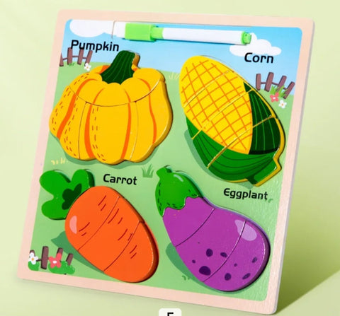 16 Pcs Vegetable Puzzle With Name And Writing Board - EKT3183