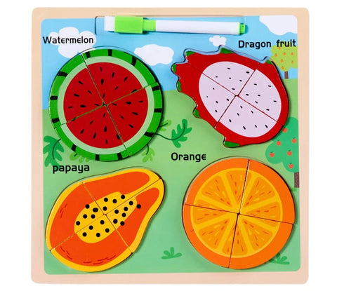 16Pcs Wooden Fruit Puzzle Board With Name  - EKT3184