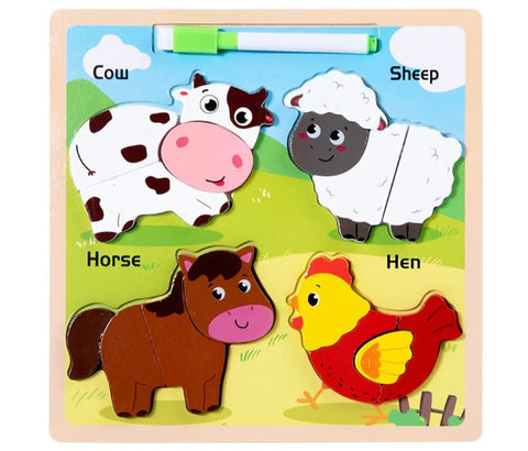 16 Pcs Farm Animal Theme Puzzles With Name And Writing Board - EKT3186