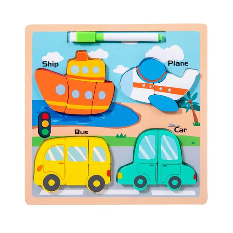 16 Pcs Transport Puzzle With Name And Writing Board - EKT3202