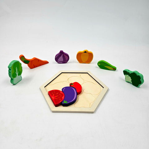 Wooden Hexagon Shape Vegetable Stacking Puzzle - EKT3223
