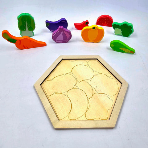 Wooden Hexagon Shape Vegetable Stacking Puzzle - EKT3223