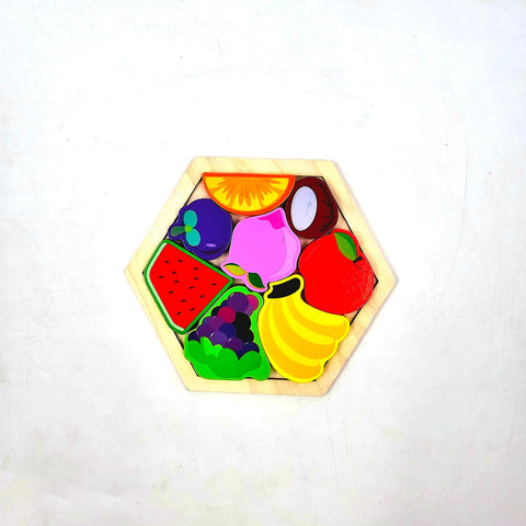 Wooden Hexagon Shape Fruits Stacking Puzzle - EKT3228