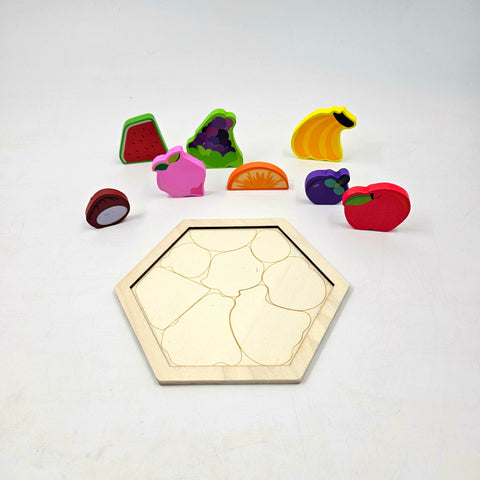 Wooden Hexagon Shape Fruits Stacking Puzzle - EKT3228