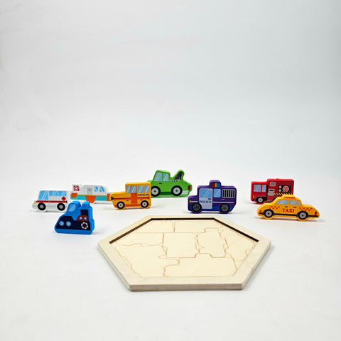 Wooden Hexagon Shape Transport Stacking Puzzle - EKT3227