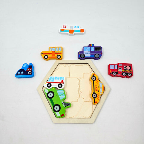 Wooden Hexagon Shape Transport Stacking Puzzle - EKT3227