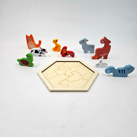 Wooden Hexagon Shape Domestic Animal Stacking Puzzle - EKT3230