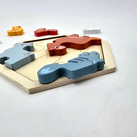 Wooden Hexagon Shape Domestic Animal Stacking Puzzle - EKT3230