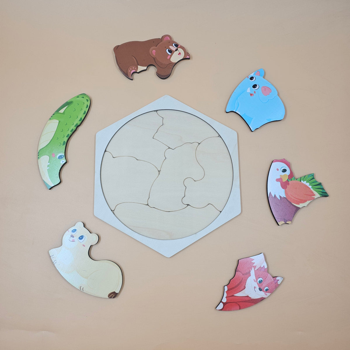 Hexagon Shape Wooden Stacking Puzzle 1 Pc Random Design Will Be Shipped - EKT3246